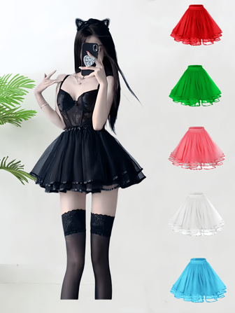 1pc 女士短款吊带裙 西瓜红 湖蓝 草绿 黑色 白色 红色 裙子 50CM 裙子 及膝裙 无骨打底裙 新款新娘打底裙 柔软支撑蓬蓬裙 可爱网眼迷你裙 三层网眼边裙 洛丽塔打底裙 适合婚礼 派对 演出 拍照 角色扮演 舞蹈