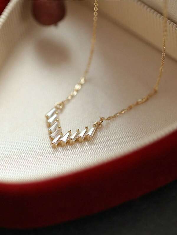 1 pezzo Collana in argento sterling 925 di forma elegante a vestito, con zirconi cubici a forma di V, adatta per donna, per feste, uso quotidiano, regalo di compleanno