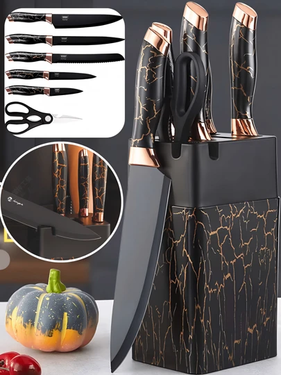 7 Piezas De Cuchillo, Base y Soporte Para Cuchillos, Material de Acero inoxidable, Juego de Cuchillo Para Cortar Pan, Carne, Fruta, Verdura y Queso, Juego De Cuchillos, Cuchillos y Accesorios de Cocina, Articulo Para La Cocina CF-14