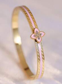 1 pieza Pulsera con trébol de cuatro hojas chapada en oro de 18K, accesorio de moda de alta gama para uso diario