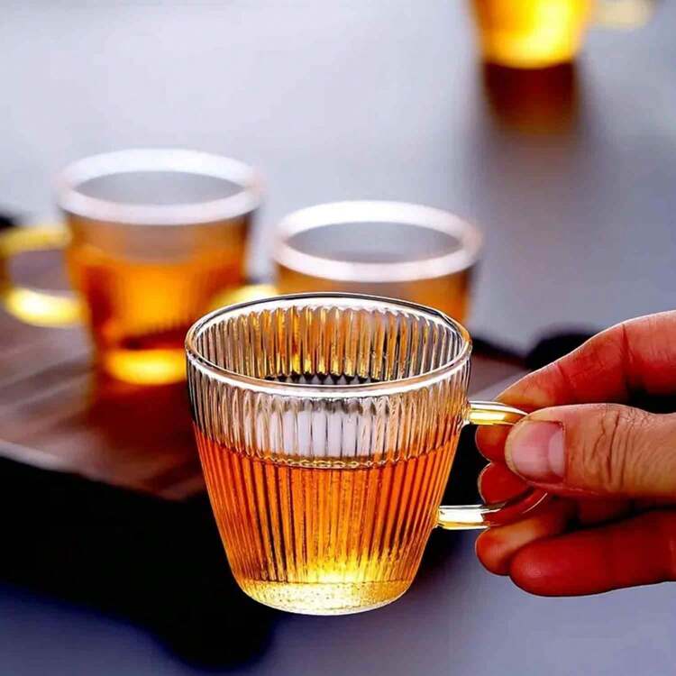 12/6/4/2 chiếc cốc thủy tinh pha cà phê espresso có tay cầm - Thiết kế sọc dọc, kết cấu búa, cốc trà/cà phê mini, thích hợp sử dụng tại nhà và nhà hàng - Trong sáng - Xem 9