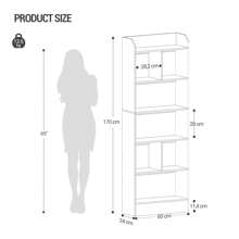 HEXCELEN Regał Regał z 6 przegródkami Półka do przechowywania Stojak Półka do salonu Biuro Sypialnia 24 x 60 x 170 cm - Biały - Zobacz 8