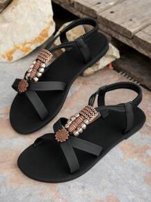 Sandalias planas de dedo abierto estilo bohemio para mujer