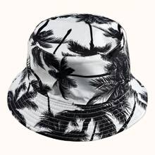 1 Stück beidseitig bedruckter Fischerhut mit Palmen - 100% Polyester, Urlaubsstil, gewebtes Design - ideal für Strandpartys, den Lässig Alltag und Outdoor-Aktivitäten