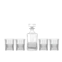 5 pièces Ensemble de carafe élégante en cristal de 750 ml/25 oz avec 4 verres. Kit de service de whisky et de vin haut de gamme pour bar moderne, mariage et cadeau pour la fête des pères, prêt pour la pendaison de crémaillère