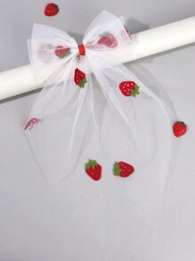 1pc Strawberry Hair Bows Girls Large White Mesh Hair Bow Apple Cherry Hair Clips Elegant Big Tull Alligator Clips,Wedding Party Hair Accessories
