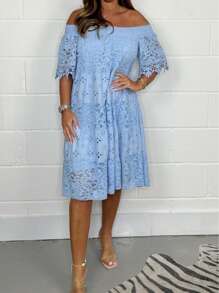 2025 Wiosna/Lato Koktajl Party Koronka Patchwork Moda Elegancka Sukienka z odkrytymi ramionami, Formalny Strój Imprezowy, Suknia Gościa Weselnego