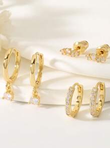 2 Pieces/6 Pieces Fashionable New High-End Copper Material Inlaid Zirconia Earring Set Elegant Is Versatile For Daily Wear Women's Jewelry Set Can Be Selected In A Single Or A Complete Set