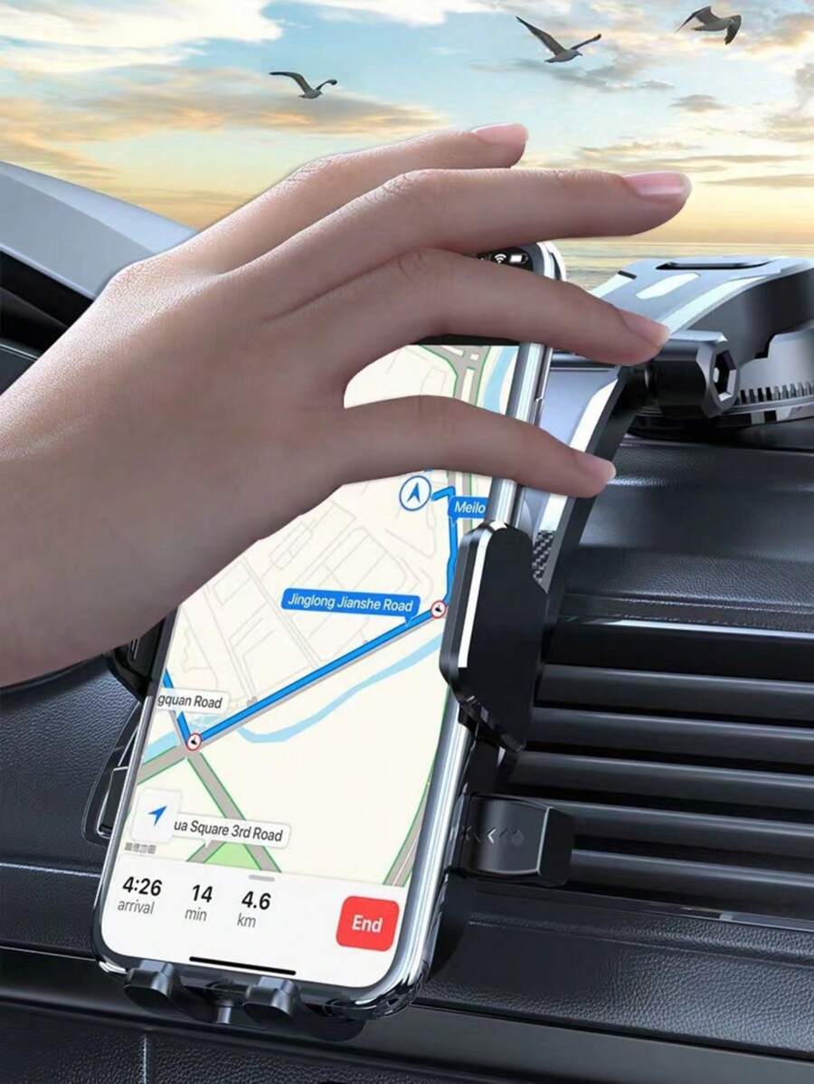 1pc Magnetic Cell Phone Holder For Car, With Suction Cup,Adjustable,Black, Suitable For Most Smartphones And GPS Up To 6.5 Inches, Adjustable Grip Handle For Different Sizes