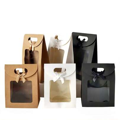 1/10/20pcs Simple & Stylish Flip-Cover Bowknot Transparent Packaging Bags, Gift Bags, Butterfly Decor, Flower Packaging Display Bags, Flip Cover Gift Bags, Adhesive Transparent Window, Small Brown/White Gift Bags, Suitable For Home Storage, Holiday Gifts, Office, Wedding Favors, Great For Gifts To Girlfriends, Friends, Teachers, Leaders, Elders