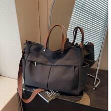 女士多口袋手提包，简约时尚单肩斜挎包，轻便可折叠，适合购物、旅行、工作 - 黑色 - 查看 3