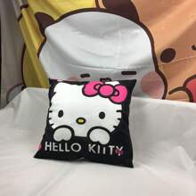 Sanrio 1 pezzo federa decorativa per cuscino Sanrio Kuromi Hello Kitty, design cartone animato minimalista con sfondo nero e motivo a lettera a forma di testa di gatto, morbida e rimovibile per divano, auto, camera da letto, soggiorno, dimensioni 40x40cm, 45x45cm, 50x50cm (cuscino interno non incluso, stampa su un lato)