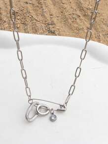 1pc Unisex Stainless Steel Openable Locket Lock Geometric Hollow Metal Pendant Necklace, Fashionable & Suitable For Daily Wear