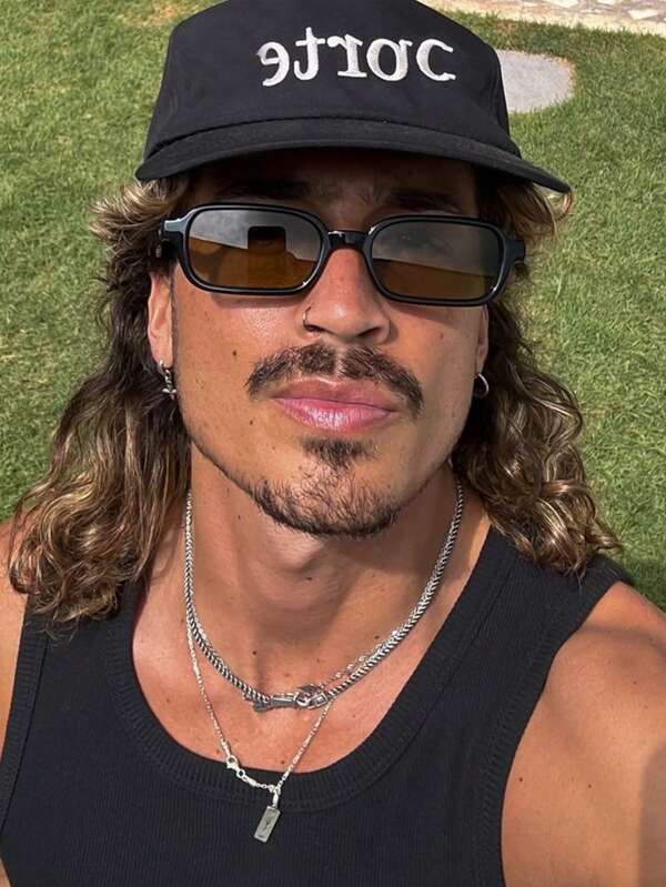 1pc Men's Square Retro Fashion Glasses Full Frame Casual Versatile Glasses European And American Street Photography Concave Style Fashion Glasses Summer Vacation Beach Accessories For Summer Beach Vacation,Outdoor,Travel