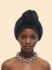 Glitter Fabric African Auto Gele Headtie Nigeria Party Headwear Knoted Turban Cap Women's Head Wraps