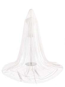 1pc Elegant Sheer Mesh Solid Color Vintage Hooded Cloak, Romantic Bridal Cape Suitable For Weddings And Special Occasions, Halloween Adult Vintage Solid Color Hooded Veil Vampire Bride Cloak