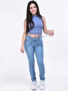 Girls' Skinny Jeans For Kids - 淺色水洗藍 - 查看 1