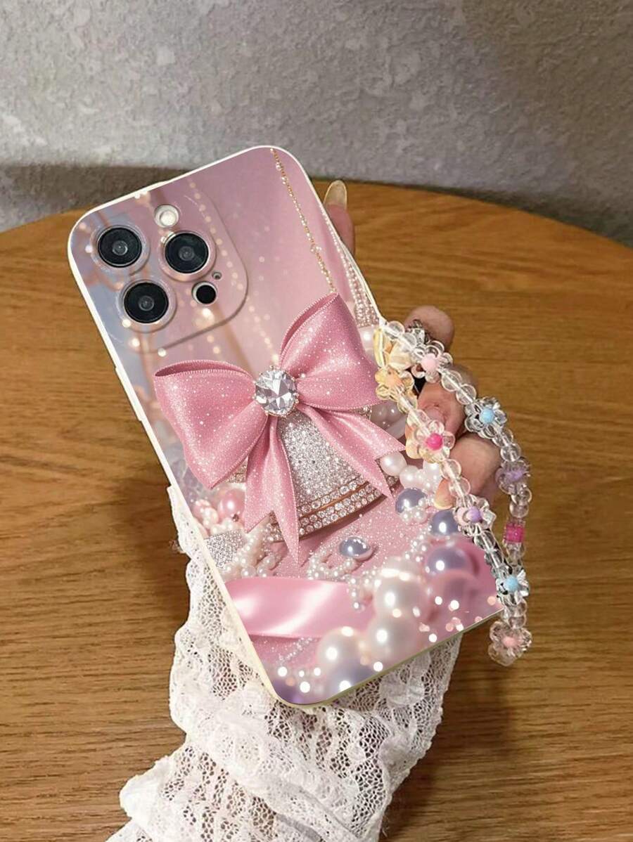 蝴蝶结彩绘防震手机壳，配有手工串珠花手链，适用于 iPhone 16/16 Pro/16 Plus/16 Pro Max、iPhone 14 Pro Max、iPhone 13、iPhone 12、iPhone XR、iPhone 7/8、Galaxy 系列和 Redmi 系列 - 彩色 - 查看 1