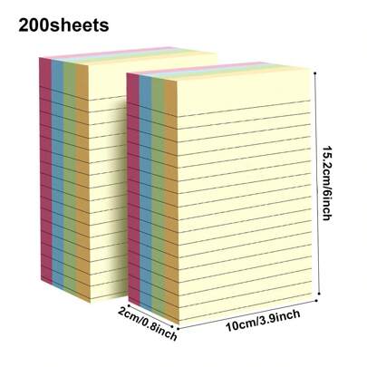 Cirelle 100/200sheets Line Sticky Notes 4 Colors Portable Student Note Marker Writing Sticky Notes, Self-Adhesive Easy To Apply Notepad Office, Home, School Big And Small Two Styles, Office Small Helper Back To School