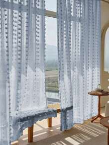 1pc Vertical Yarn Ball Semi-Sheer Curtain, Linen Texture, Suitable For Bedroom, Living Room, Balcony, Dressing Room - Blue - View 4