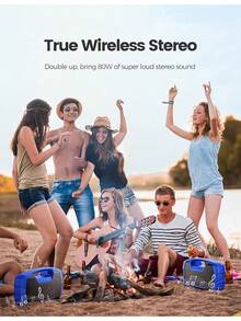 Altavoz Bluetooth resistente al agua IPX7, 40W (60W pico) Altavoces inalámbricos portátiles con subwoofer, 32h de tiempo de reproducción, sonido estéreo potente, graves profundos, Bluetooth 5.0 con asa para piscina, playa, exterior, regalos - Azul - Ver 5