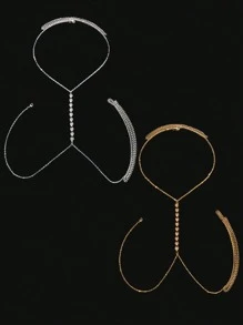 1pc Women Heart-Shaped Crystal Body Chain Jewelry, Sexy Fashion Beach Bikini Chest Chain