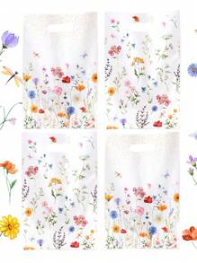 10/20/50 件，春花主题塑料礼品袋，16.5*25 厘米，感谢蝴蝶手提袋，适用于母亲节、婚礼、生日、烘焙用品、春夏派对装饰