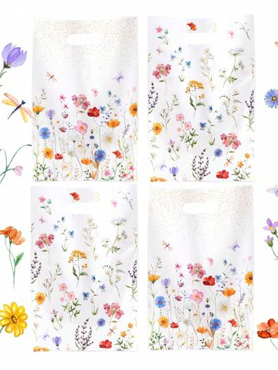 10/20/50 pièces, Sacs cadeaux en plastique au thème de fleurs de printemps, 16,5*25cm. Sacs à main papillon avec remerciements pour la Fête des Mères, mariages, anniversaires, fournitures de boulangerie, décorations de fête de printemps et d'été