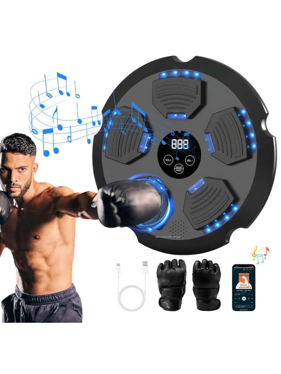 Máquina de Boxeo con Música Bluetooth Inteligente,Equipo de Boxeo Montado En La Pared,USB Recargable,Velocidad de Práctica Ajustable,Volumen Ajustable,Maquina de Boxeo con Música para Adultos y Niños - Negro - Ver 1