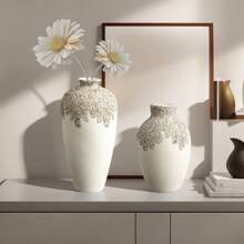 Nordic Modern Minimalist Creative White Ceramic Vase With Stripes, Home Room Table Decor, Desk Office Table Dining Table Ornament, Handicraft Flower Vase Gifts Birthday Graduation - Multicolor - View 3