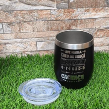 CUSTOMIZED LASER PRINTED Thermal Cup WITH ART: Ave Mariaa Phrase - Cachaça 350ml Stainless Steel Double Wall Cold Or Hot Drink Immediate Shipping Gift Ideas - 黑色 - 查看 2