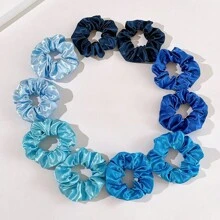 10 Pieces Set Multi-Color High Elasticity Hair Ties, Blue Scrunchies Scrunchy Hair Ties, Casual - Blue - View 3