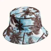 1 Stück beidseitig bedruckter Fischerhut mit Palmen - 100% Polyester, Urlaubsstil, gewebtes Design - ideal für Strandpartys, den Lässig Alltag und Outdoor-Aktivitäten