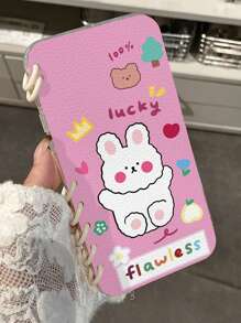 1pc Cute Pink Rabbit Pattern Flip Cover Phone Case, Notebook Style Anti-Slip Shock-Proof Protective Phone Cover Compatible With Iphone 11/12/13/14/15/16 Pro Max & Galaxy A05/A15/A25/A35/A53/A54/A55/S23/S24 Ultra Series