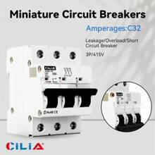 CILIA Interruttore automatico CILIA 1pz, 3 moduli, connessione DIN (universale per qualsiasi centralino sul mercato), poli 3P, 16 A, potere di interruzione 6KA, tensione 400 Vac, curva C.