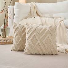 2 pièces Housses de coussin décoratif en fausse laine pour Noël, doux, peluche, court, en polaire, motif carré, taies d'oreiller unies pour canapé, lit, salon