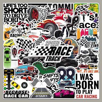 50pcs Car Race Graffiti Vinyl Waterproof Stickers For Scrapbook, Journaling, Laptop, Bumper, Skateboard, Water Bottles, Computer, Phone, Cartoon, Hard Hat, Car Stickers And Decals