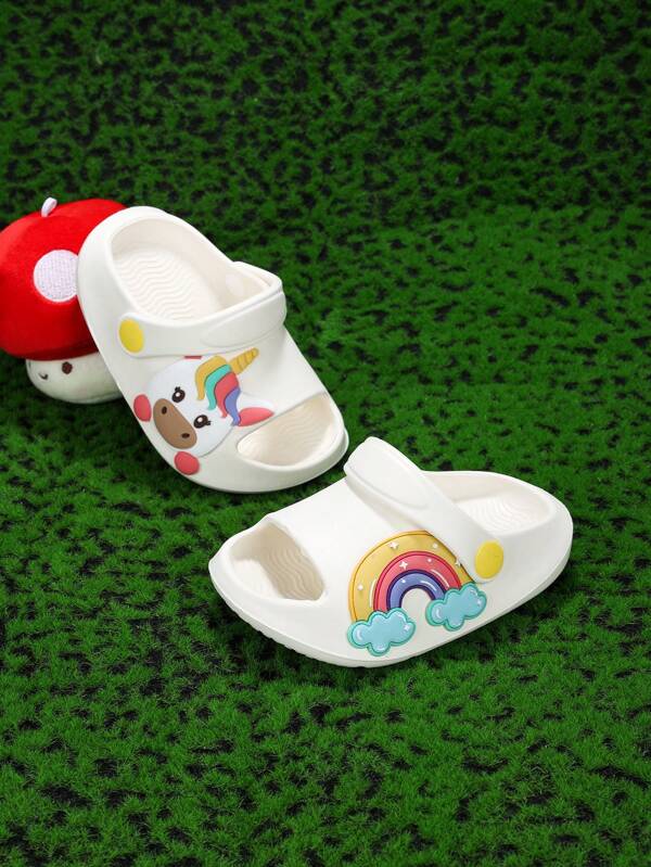 1 Pair Baby Non-Slip Breathable Cow & Rainbow Pattern Elastic Closure Beach Sandals, Slippers