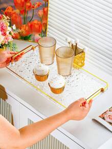 1 Piece, Luxury Acrylic Rectangular Tray With Handle, PET Material, Water Ripple Design, Perfect For Holidays And All Seasons, Perfect For Cakes, Snacks, Drinks, Etc