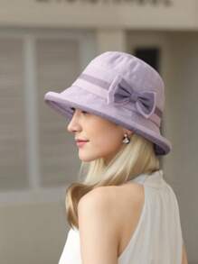 1pc Elegant Bow Decor Casual Two-Tone UPF Sun Hat, Breathable Bucket Hat For Spring/Summer/Autumn