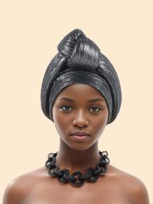 Glitter Fabric African Auto Gele Headtie Nigeria Party Headwear Knoted Turban Cap Women's Head Wraps