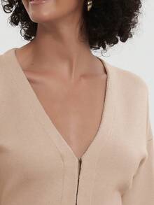 Se-Hore Fashion Casual Women Solid Color Loose Knitted Cardigan - Khaki - View 4