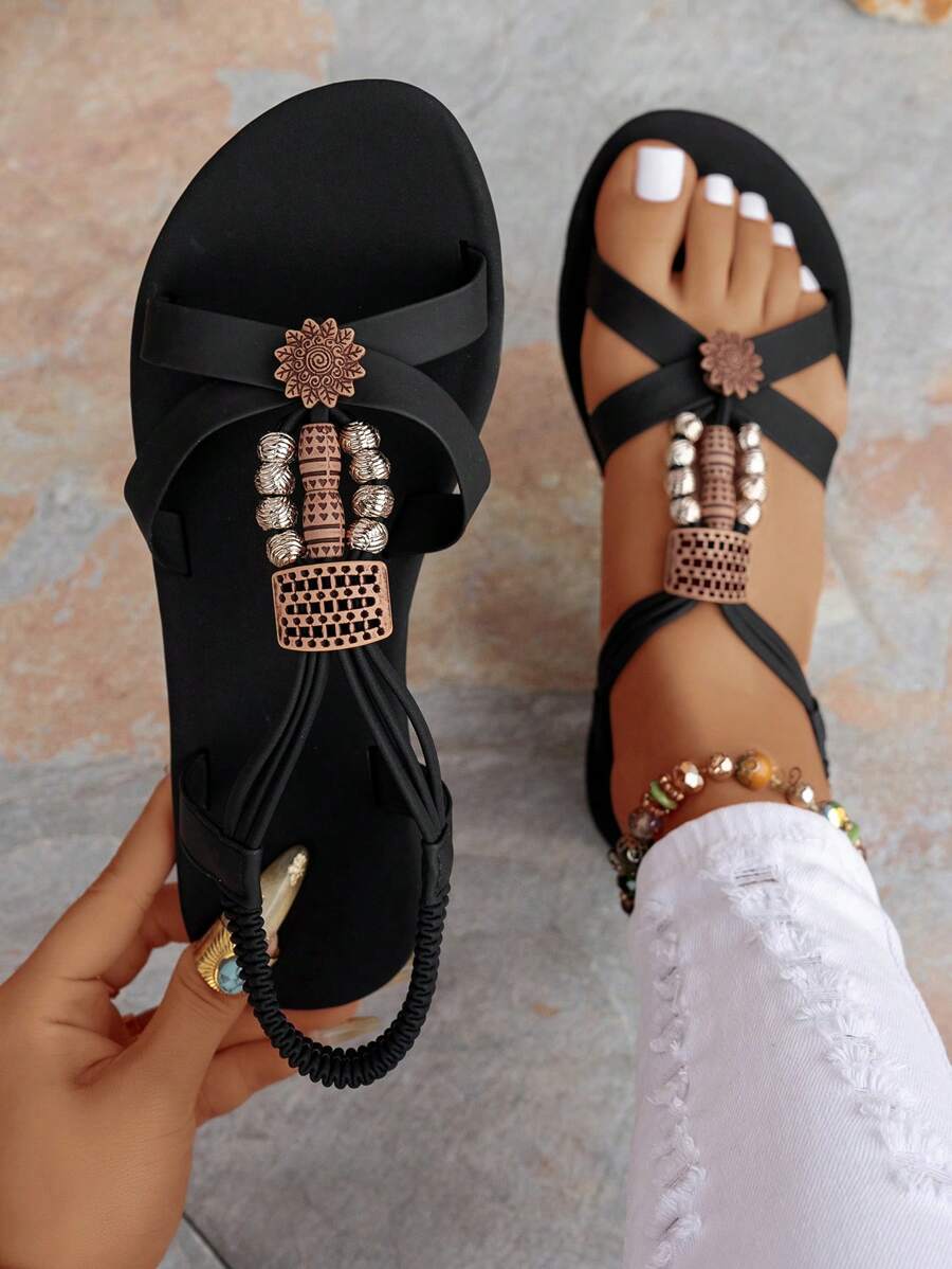 Sandalias planas de dedo abierto estilo bohemio para mujer