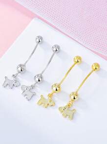 1pc S925 Pure Silver Navel Piercing Ornament, 18K Gold Plated Cute Puppy Screw Design Belly Button Ring, Fashionable & Personalized, Suitable For Daily Wear, Women's Jewelry - Single Puppy Belly Button Nail - View 5