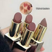 Lápiz labial mate con 3 opciones de color - Brillo de labios mate aterciopelado, impermeable y no desvaneciente que realza el color y aclara los labios, apto para todos los tonos de piel, colores de labios marrones y oscuros