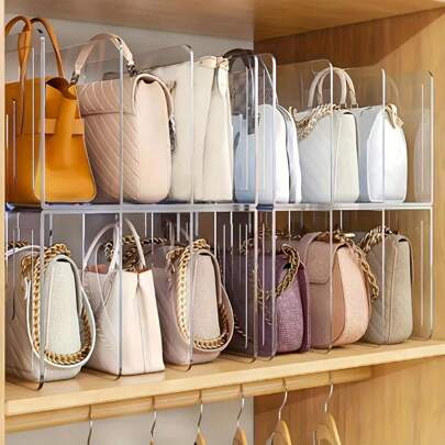 4PCS Organizador de Bolsas para Dama, Acrílicos Repisas Organizador de Bolsas, con 16 Separadores, Transparente Desmontable, para Organizar Ropa y Bolsos en Oficinas, Dormitorios y Armarios