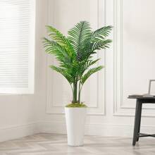 1/2 Packs Artificial Palm Trees 5FT Fake Tree With White Tall Planter Faux Tropical Areca Floor Plant In Pot Artificial Plants With Natural Wood Trunk And Lifelike Leaves Fake Green Plants For Home Office Living Room Decor Indoor - 綠色 - 查看 8