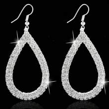 Set de 2 pares de pendientes con colgantes de gota de agua completamente cubiertos de rhinestones, regalo de lujo para mujeres para fiesta