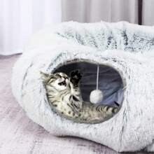 1 pièce Tunnel de lit en peluche pour chat pliable et transformable en forme de S/rond, avec coussin moelleux