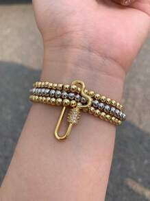 1 pieza Brazalete de metal con cuentas con forma de corazón y estrella, apropiado para uso diario de mujeres
